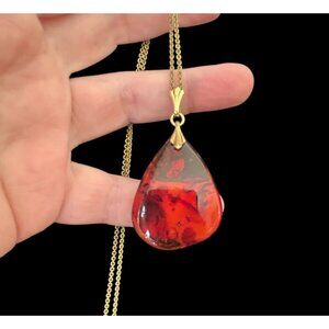 VINTAGE 1970s ANDREAS DAUB XL Baltic Amber Abstract Pendant w 24" Chain Necklace